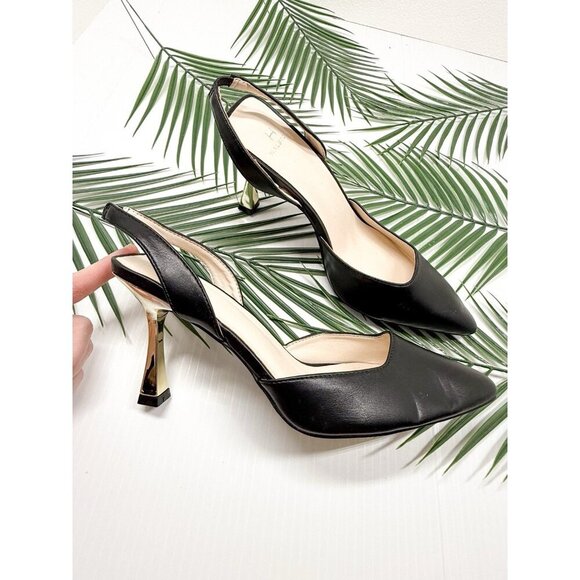 Halston Women's Black Classic Slingback Gala Pumps Pointed Toe Heels Size 7.5 - Picture 1 of 10